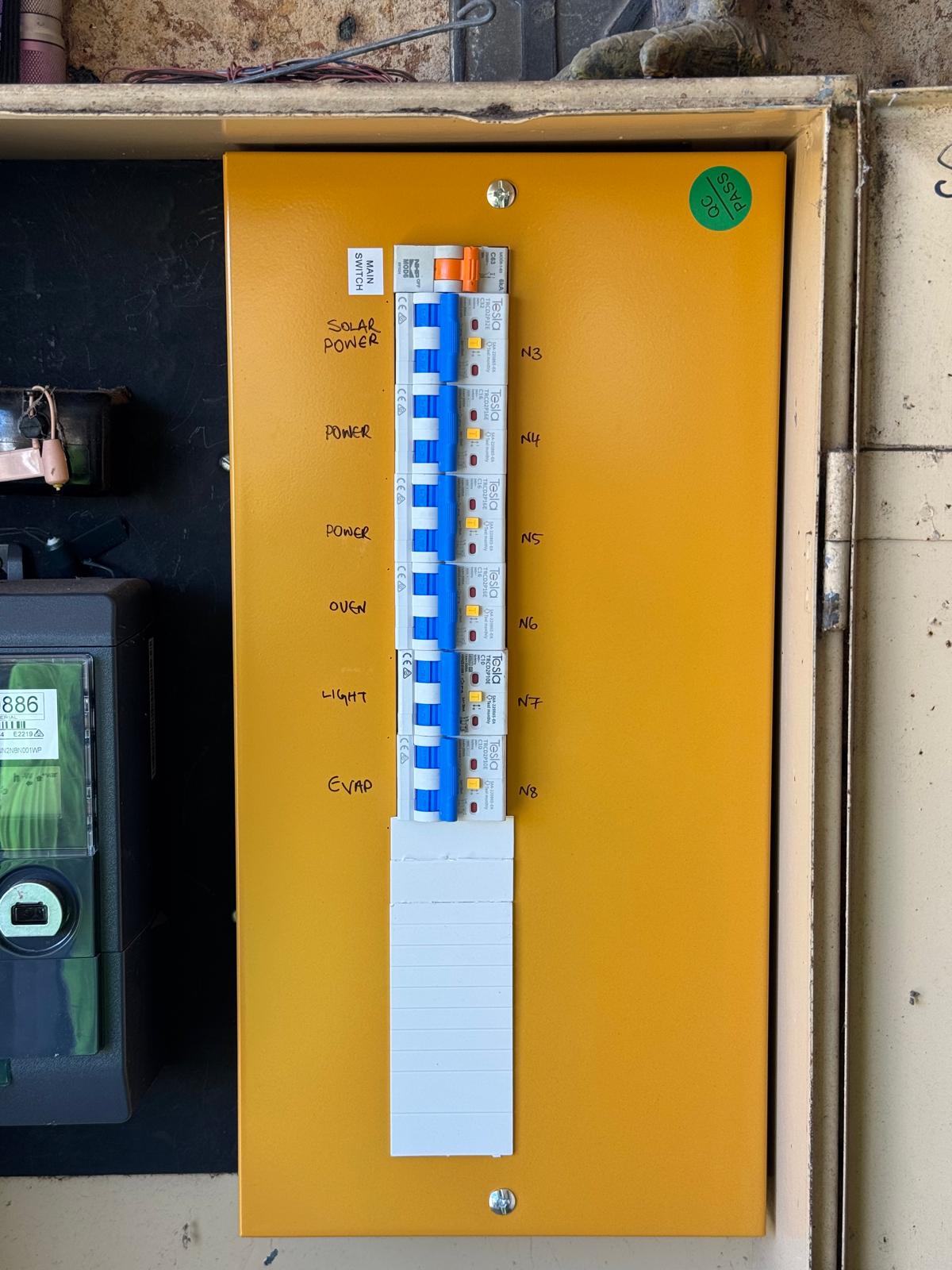 Hand-labelled RCBO switchboard installed by Amali Electric in Perth